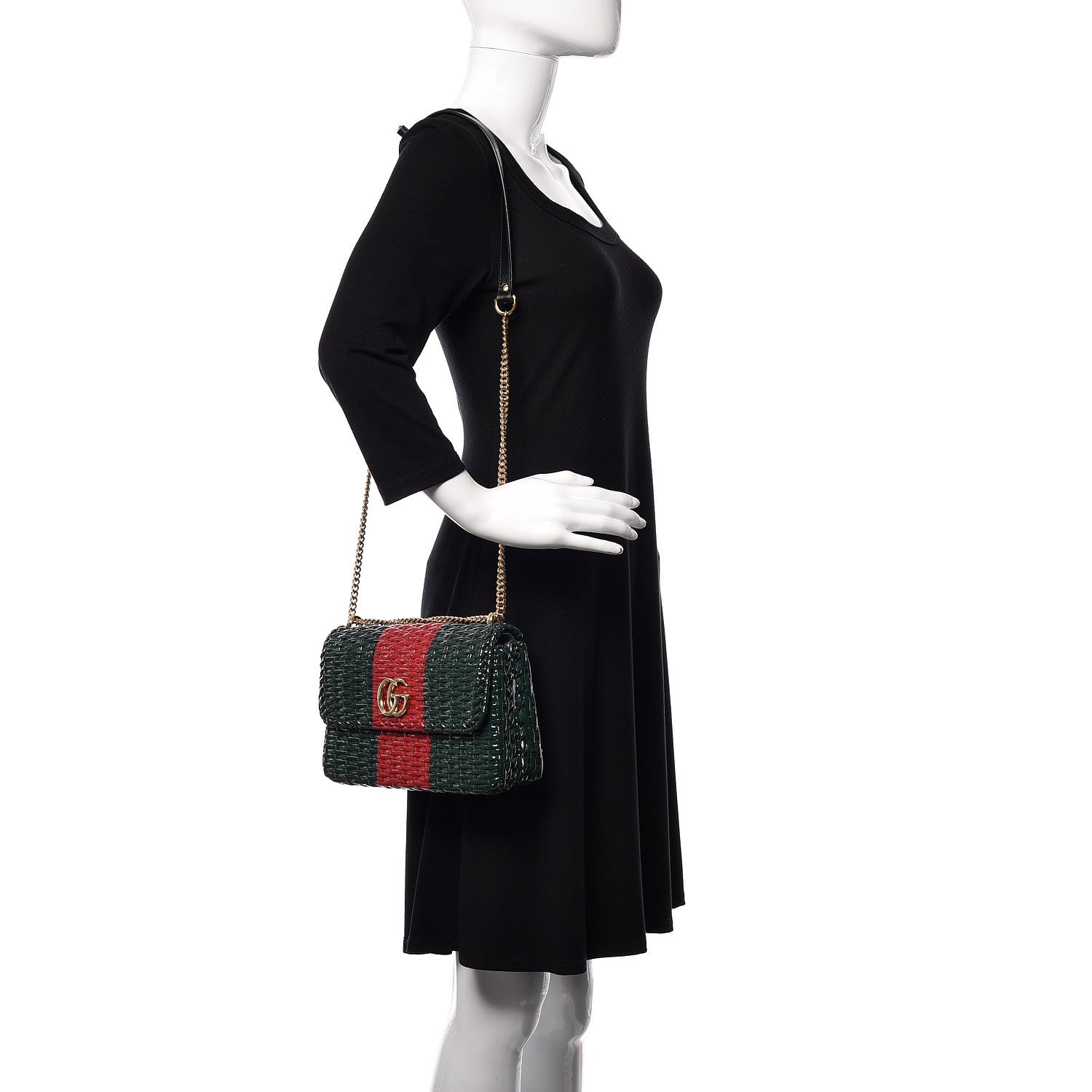 Gucci Glazed Wicker Stripe Small Cestino Shoulder Bag Green 2 of 11