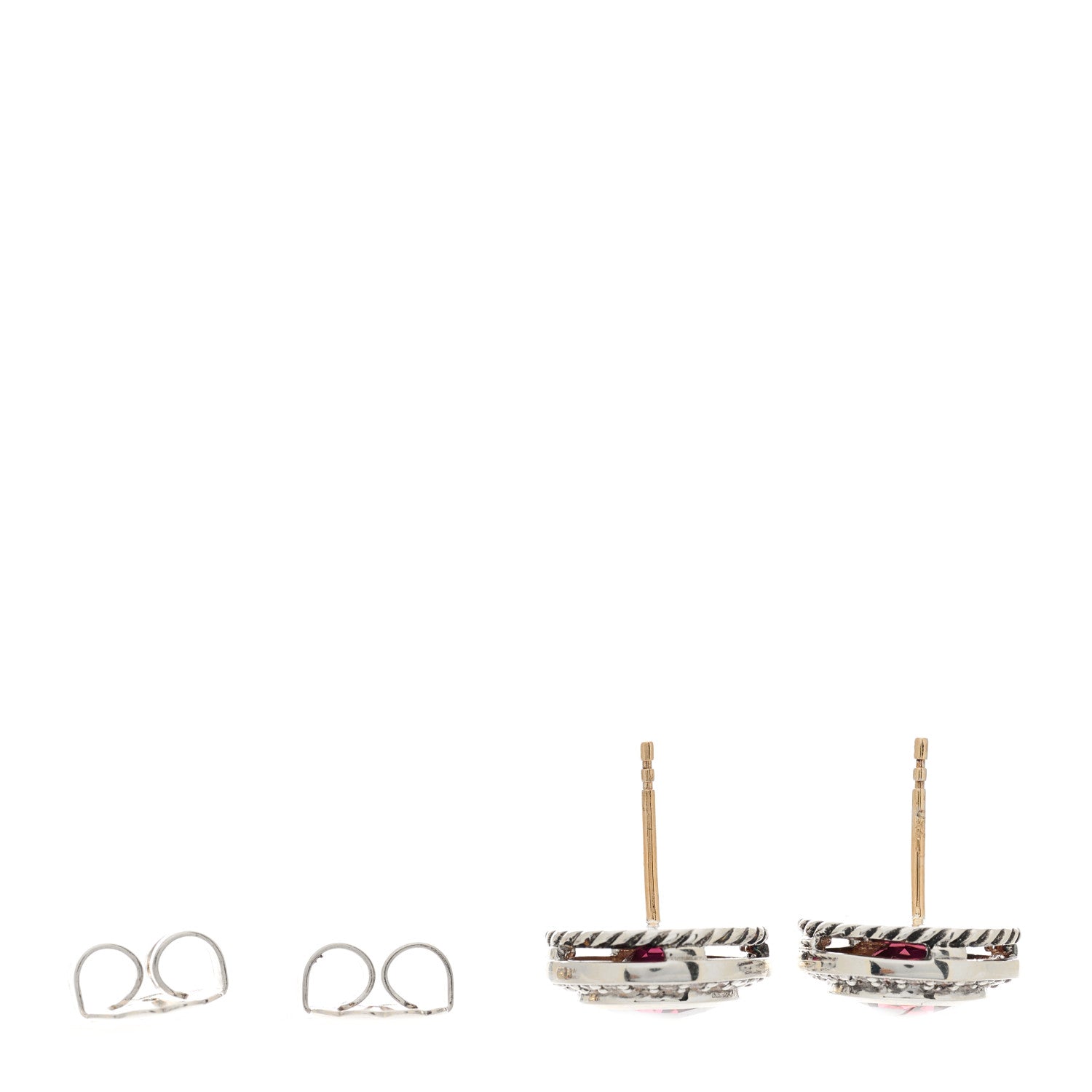 David Yurman Sterling Silver Pink Tourmaline Diamond 8mm Cerise Earrings 3 of 4