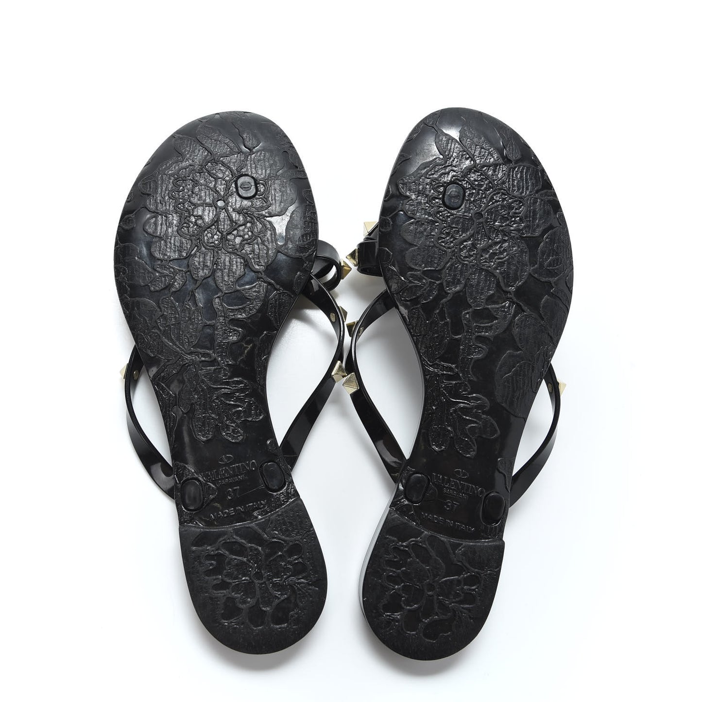 PVC Jelly Rockstud Bow Thong Sandals 37 Black