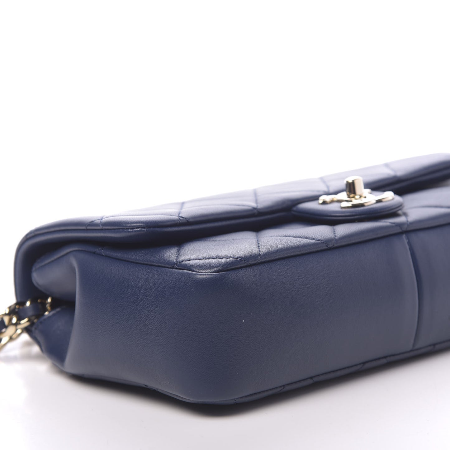 Lambskin Quilted Resin Bi-Color Chain Flap Bag Navy