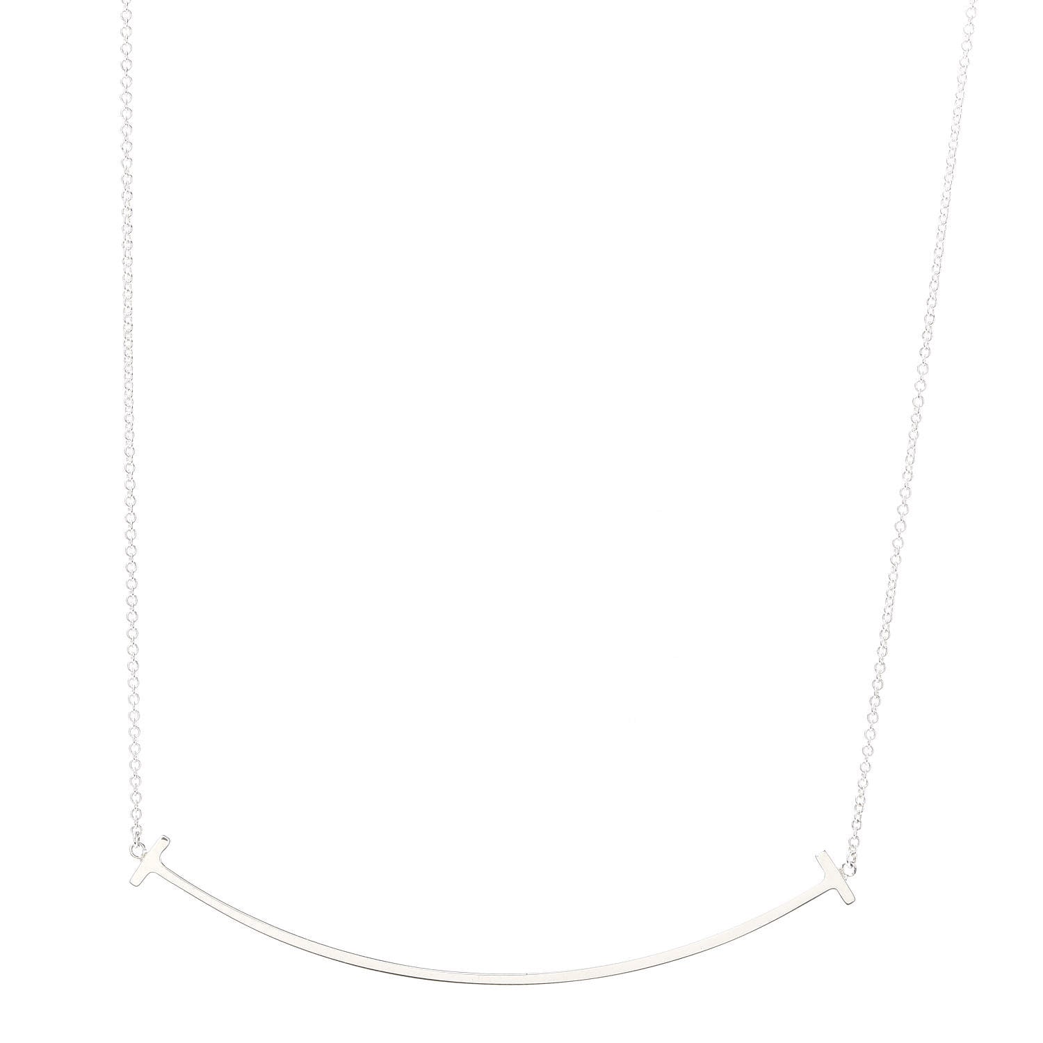 Tiffany Sterling Silver Large T Smile Pendant Necklace 1 of 6