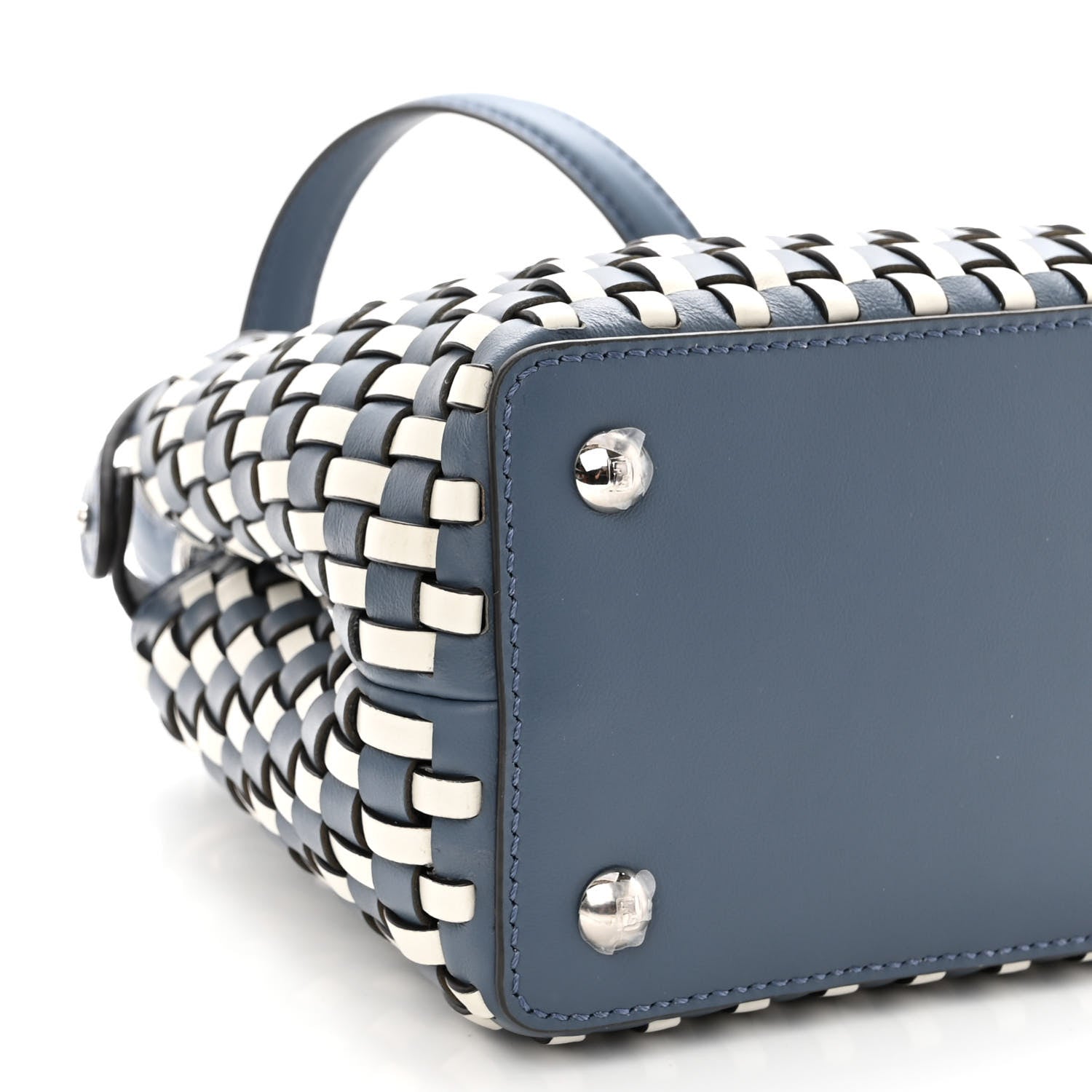 Fendi Calfskin Woven Mini Peekaboo Iconic Satchel Mirto White Ice 7 of 8