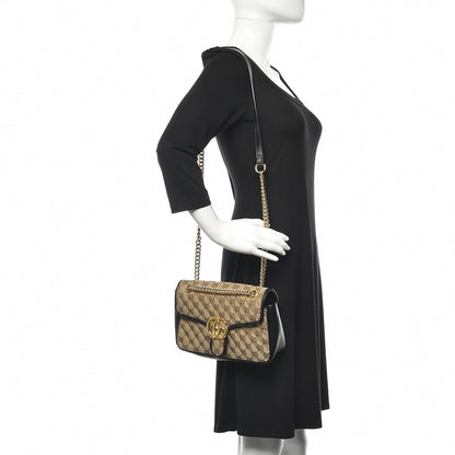 Gucci Monogram Matelasse Diagonal Small GG Marmont Shoulder Bag Beige Black 2 of 14
