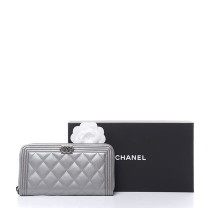 Chanel Metallic Caviar Quilted Boy L-Gusset Zip Wallet Silver 9 of 9