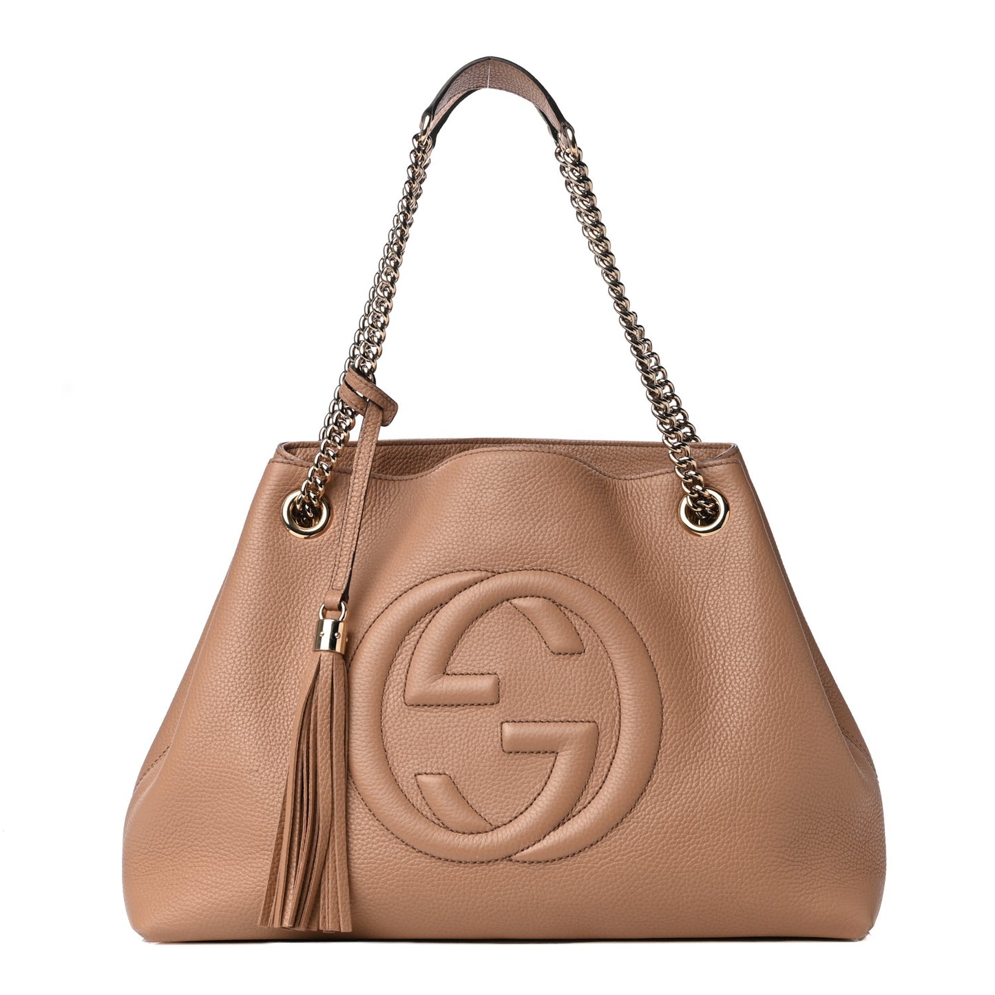 Pebbled Calfskin Medium Soho Chain Shoulder Bag Camelia