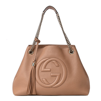 Gucci Pebbled Calfskin Medium Soho Chain Shoulder Bag Camelia 1 of 12