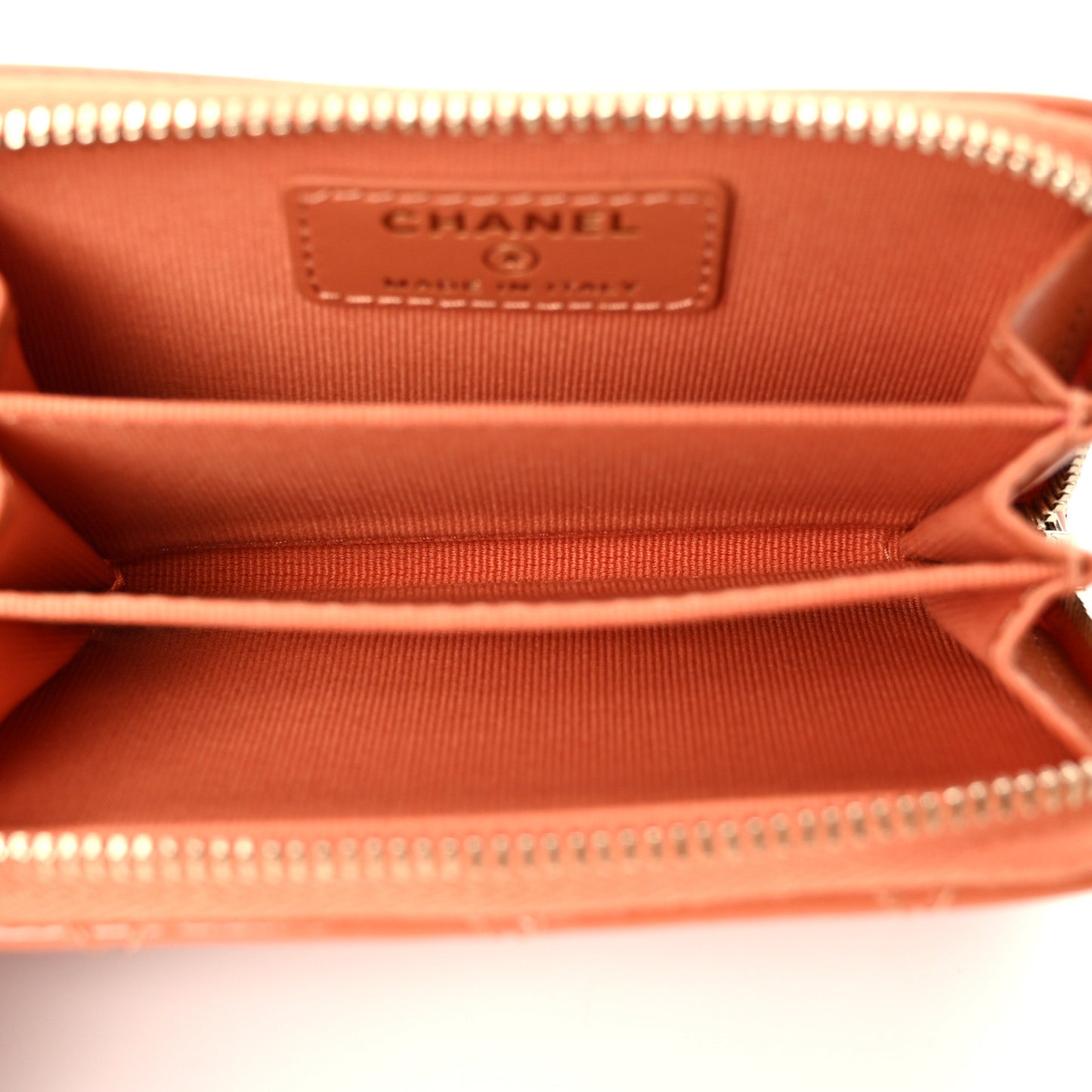 Patent Calfskin Quilted Zip Coin Purse Orange