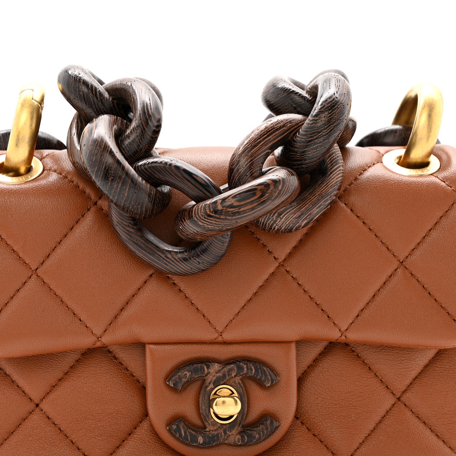 Chanel Lambskin Wenge Quilted Mini Fashion Wood Square Flap Light Brown 8 of 12