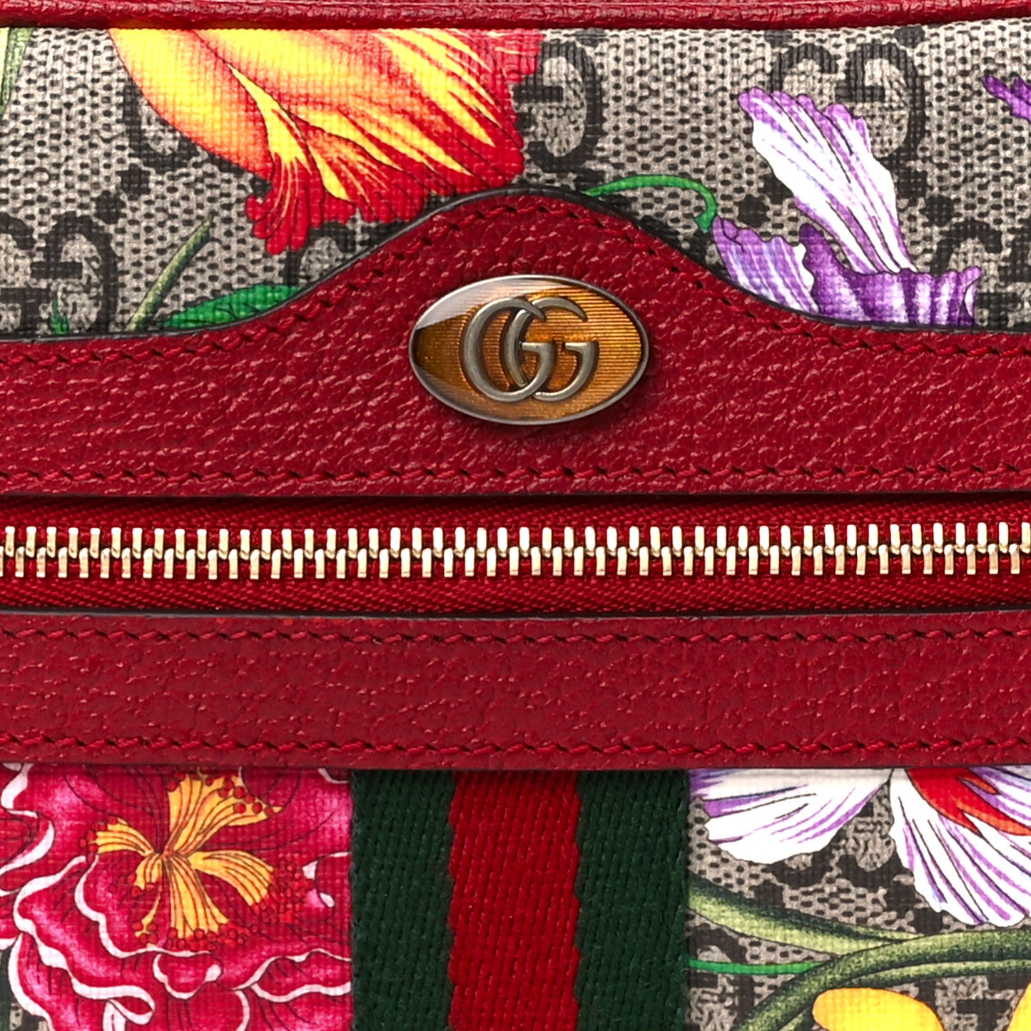 GG Supreme Monogram Flora Web Mini Ophidia Shoulder Bag Red