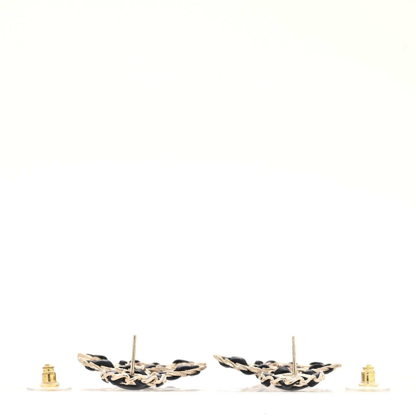 Lambskin CC Chain Drop Earrings Black Gold