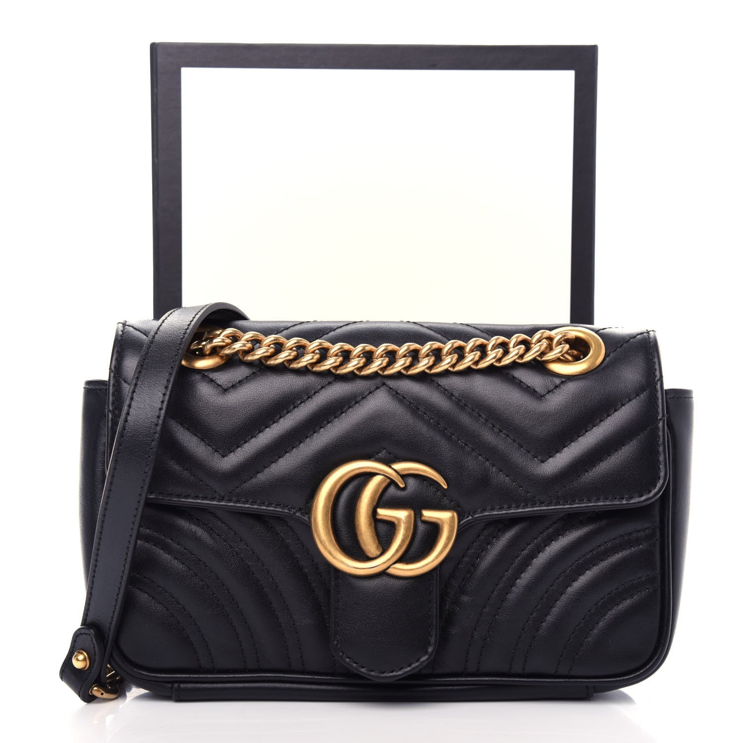 Gucci Calfskin Matelasse Mini GG Marmont Shoulder Bag Black 11 of 12