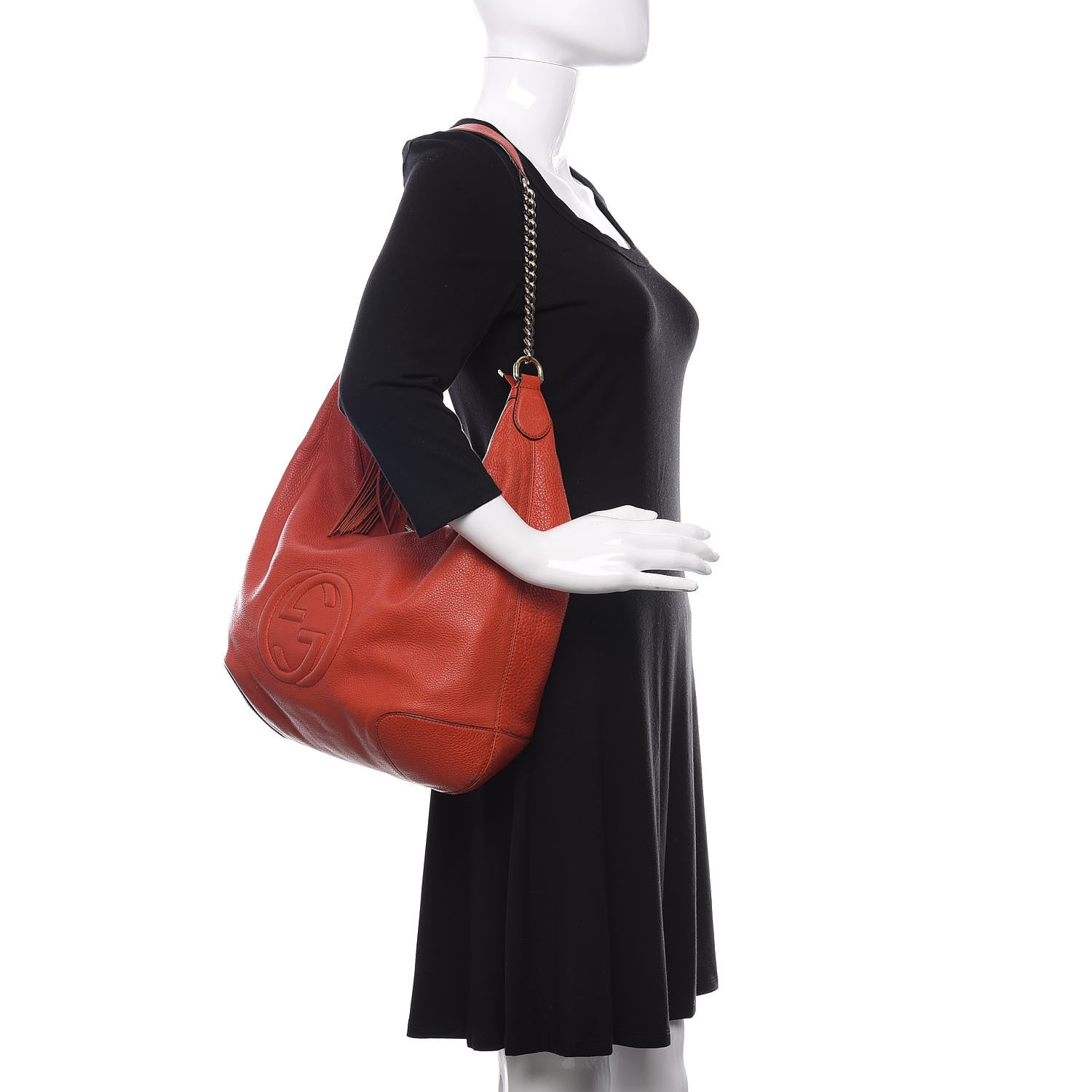 Gucci Pebbled Calfskin Medium Soho Chain Hobo Sun Orange 2 of 11