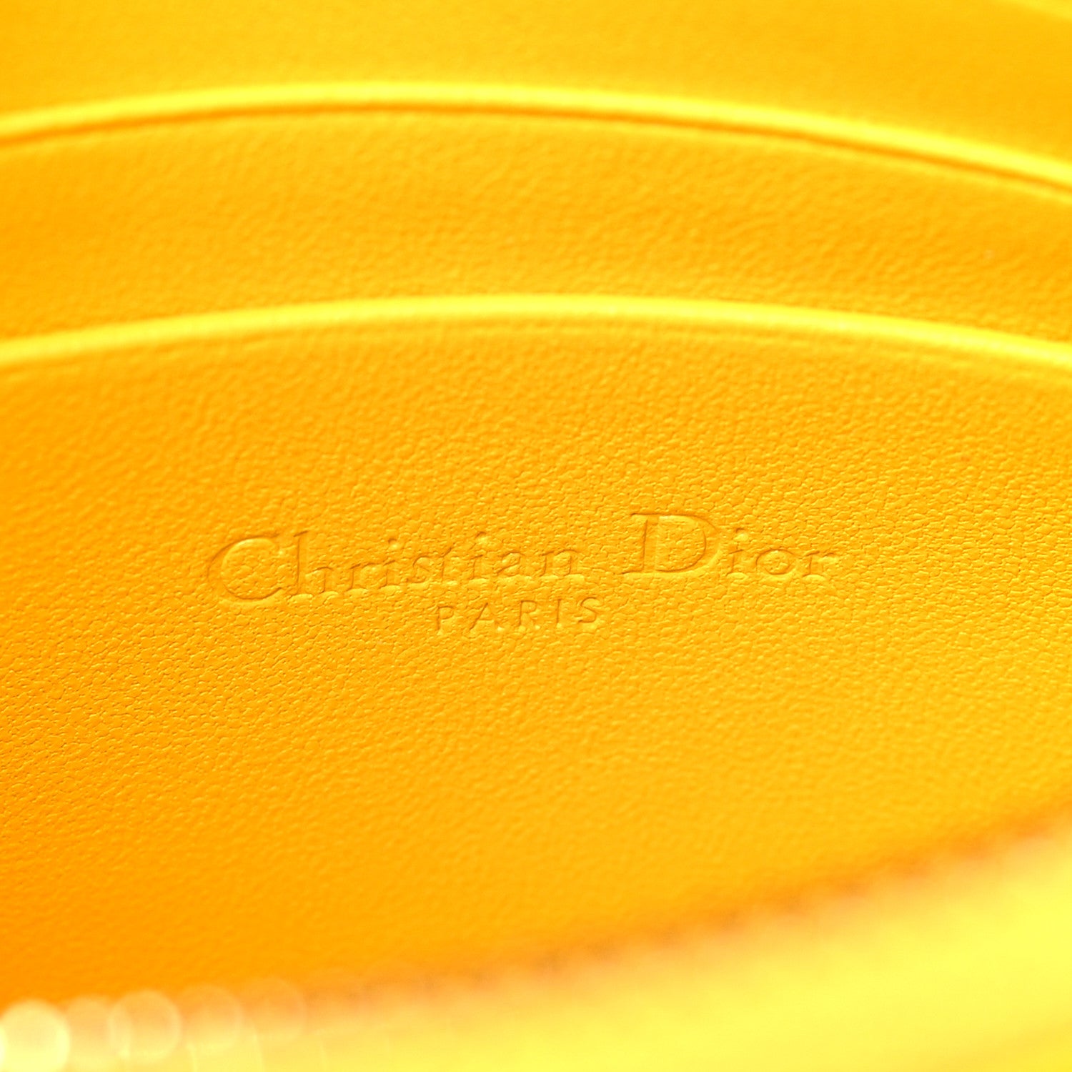 Christian Dior Calfskin Cannage Caro Zipped Pouch With Chain Sunny Yellow 6 of 9