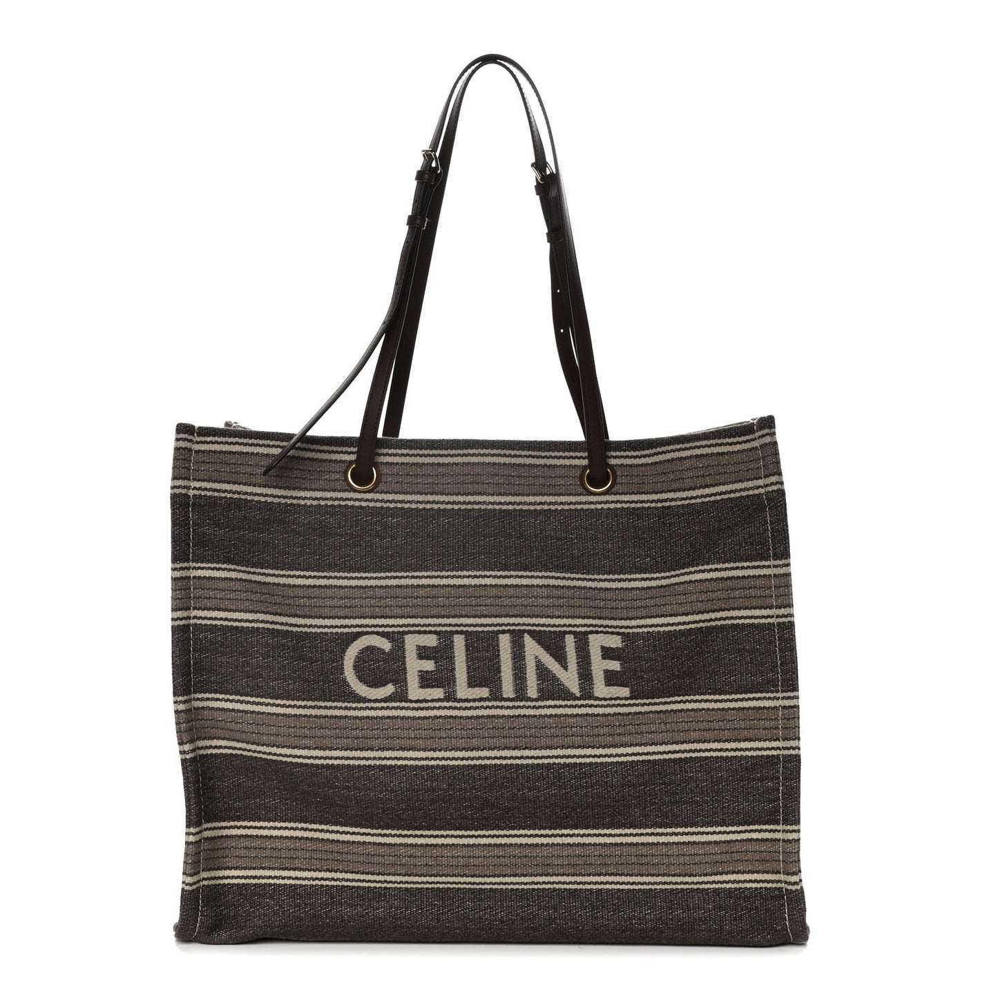 Canvas Calfskin Jacquard Vertical Cabas Grey Brown