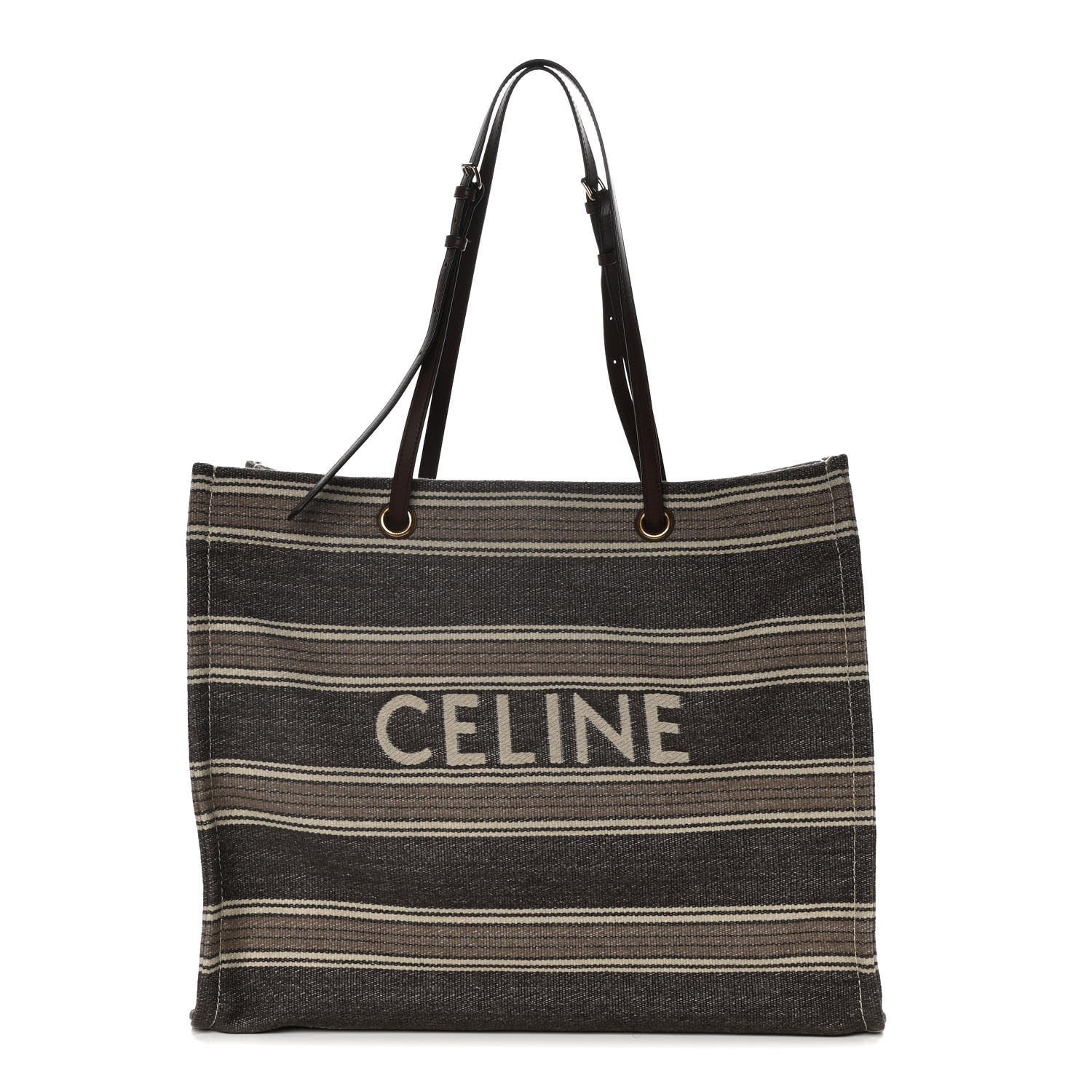 Celine Canvas Calfskin Jacquard Vertical Cabas Grey Brown 1 of 10