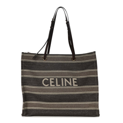 Celine Canvas Calfskin Jacquard Vertical Cabas Grey Brown 1 of 10