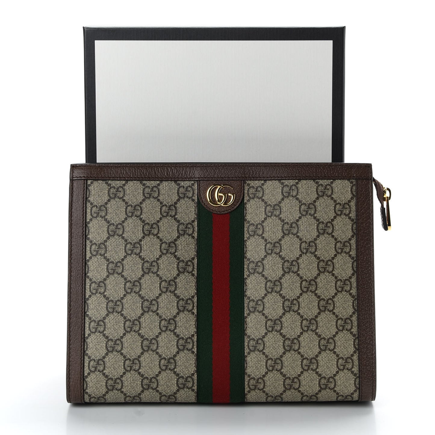 GG Supreme Monogram Web Ophidia Pouch Brown