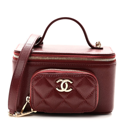 Chanel Caviar Quilted Top Handle Pocket Vanity Case Burgundy 1 of 11