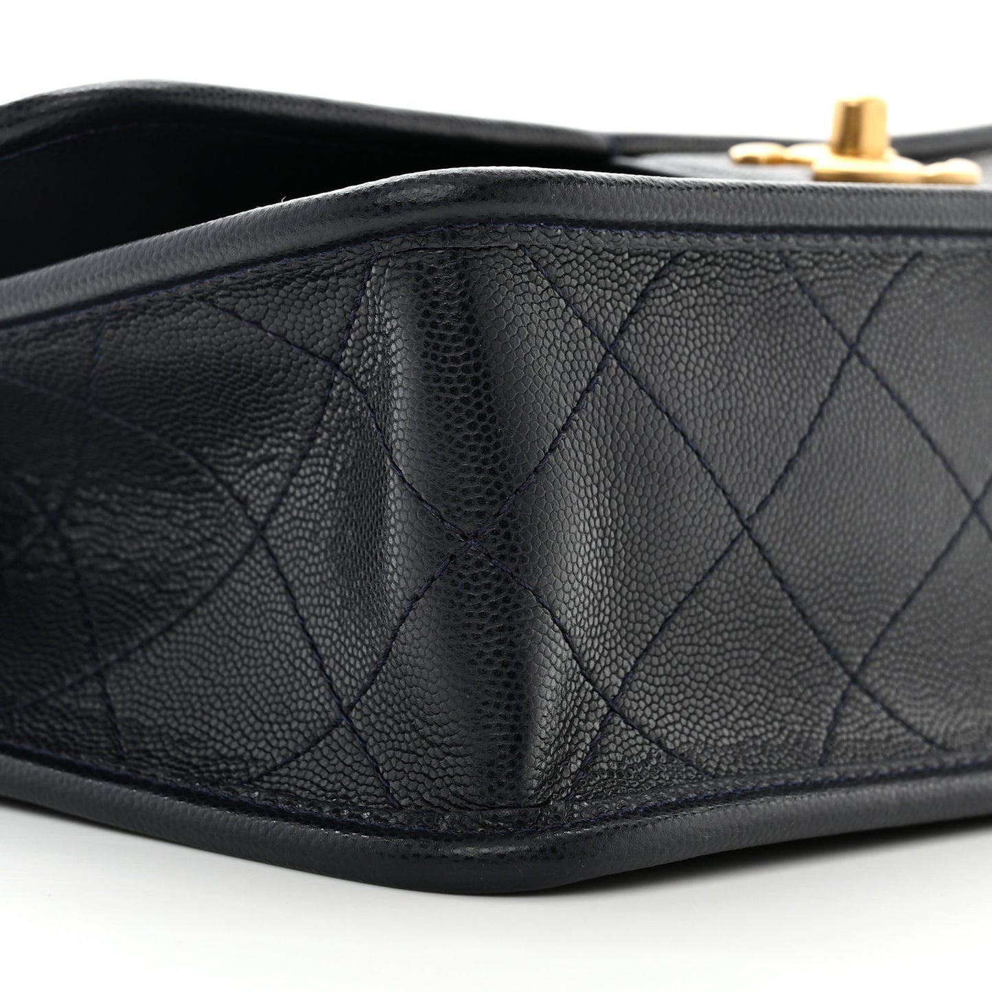 Caviar Quilted Small School Memory Top Handle Flap Navy