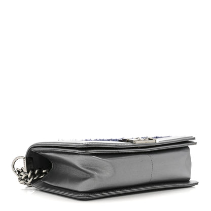 Chanel Tweed Metallic Lambskin Medium Boy Flap Silver 4 of 14