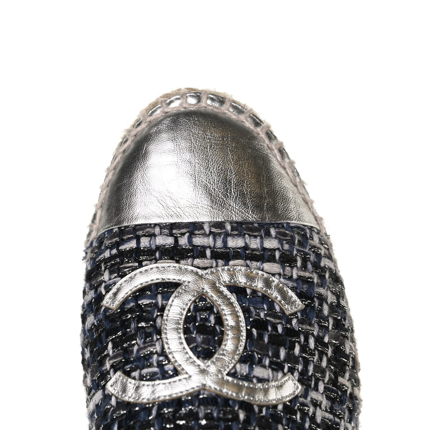 Metallic Tweed Lambskin CC Espadrilles 38 Blue Black Silver