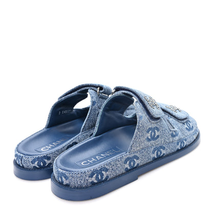 Chanel Denim CC Velcro Dad Chain CC Slide Sandals 37 Blue 5 of 10