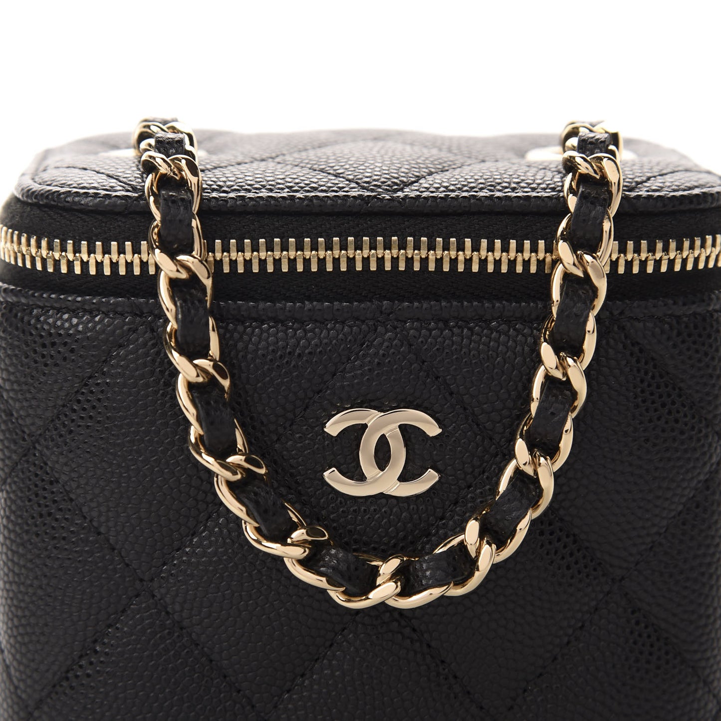 Caviar Quilted Mini Vanity Case With Chain Black