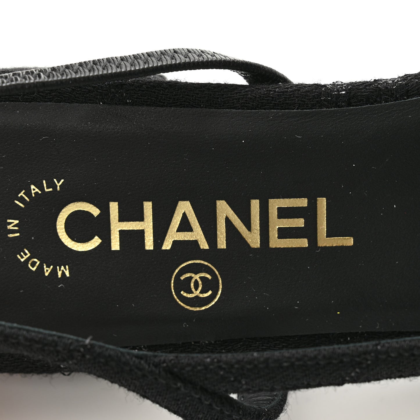 Wool Grosgrain Cap Toe CC Logo Slingback Flats 39.5 Black