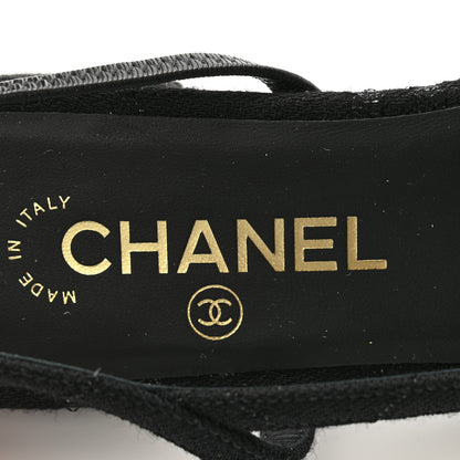Chanel Wool Grosgrain Cap Toe CC Logo Slingback Flats 39.5 Black 4 of 8