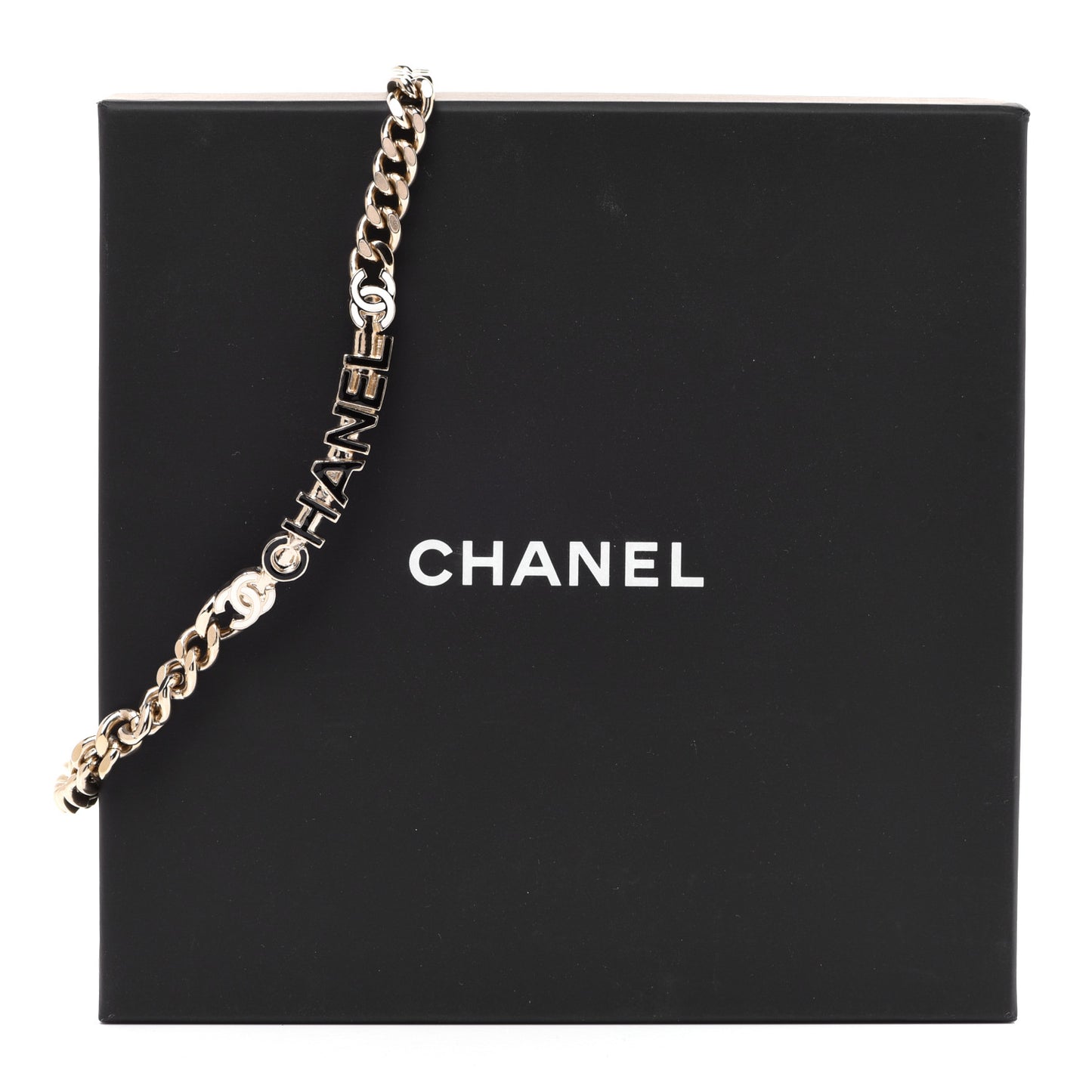 Enamel Metal Logo Choker Necklace Gold White Black