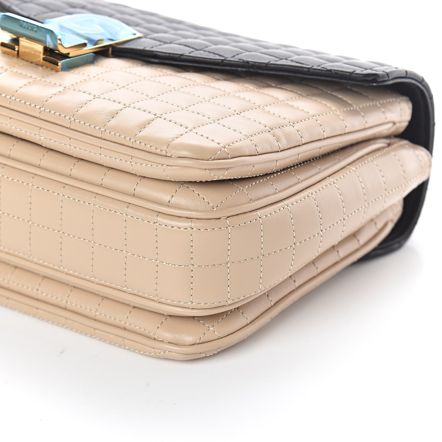 Calfskin Quilted Medium C Bag Black Beige