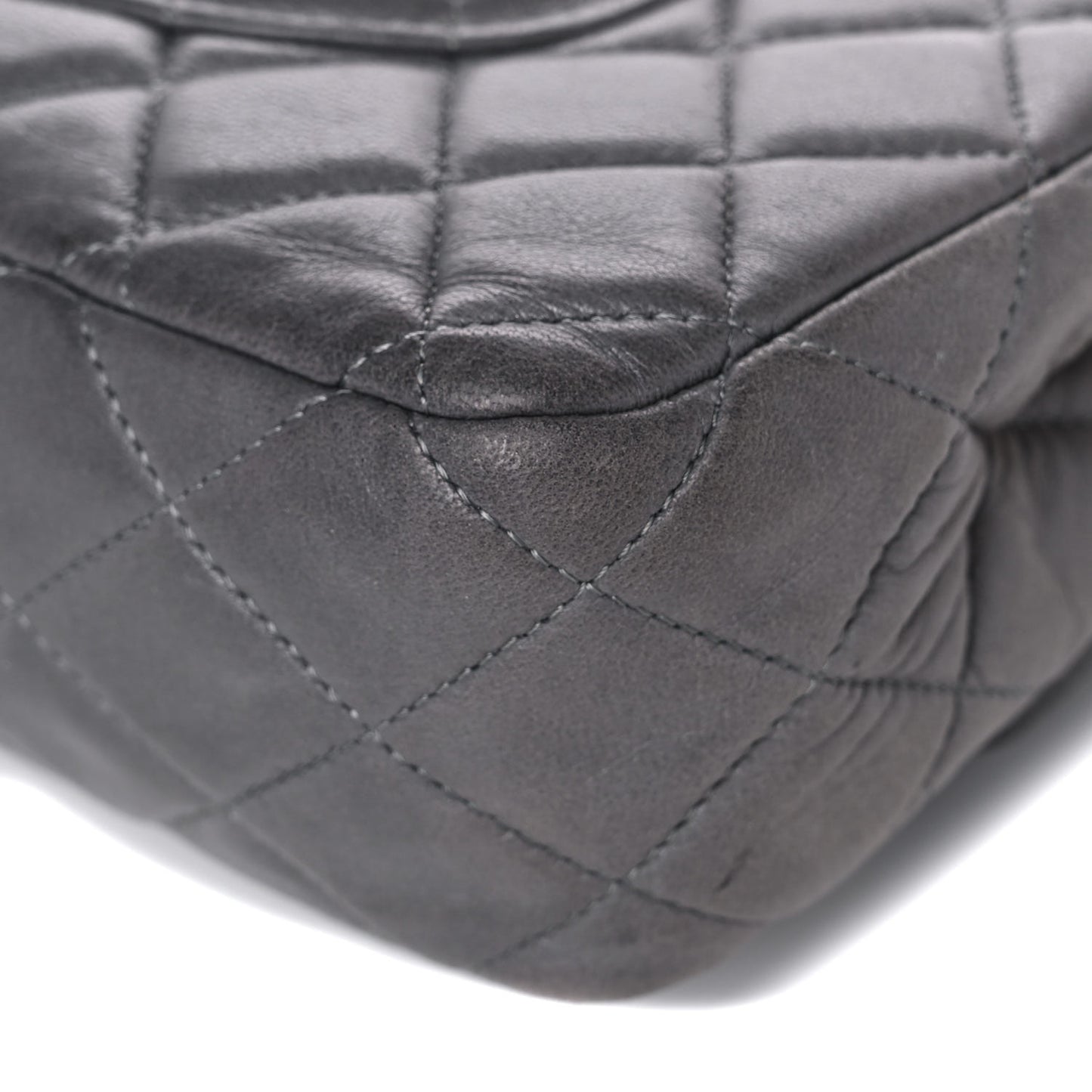 Lambskin Quilted Medium Double Flap Dark Grey