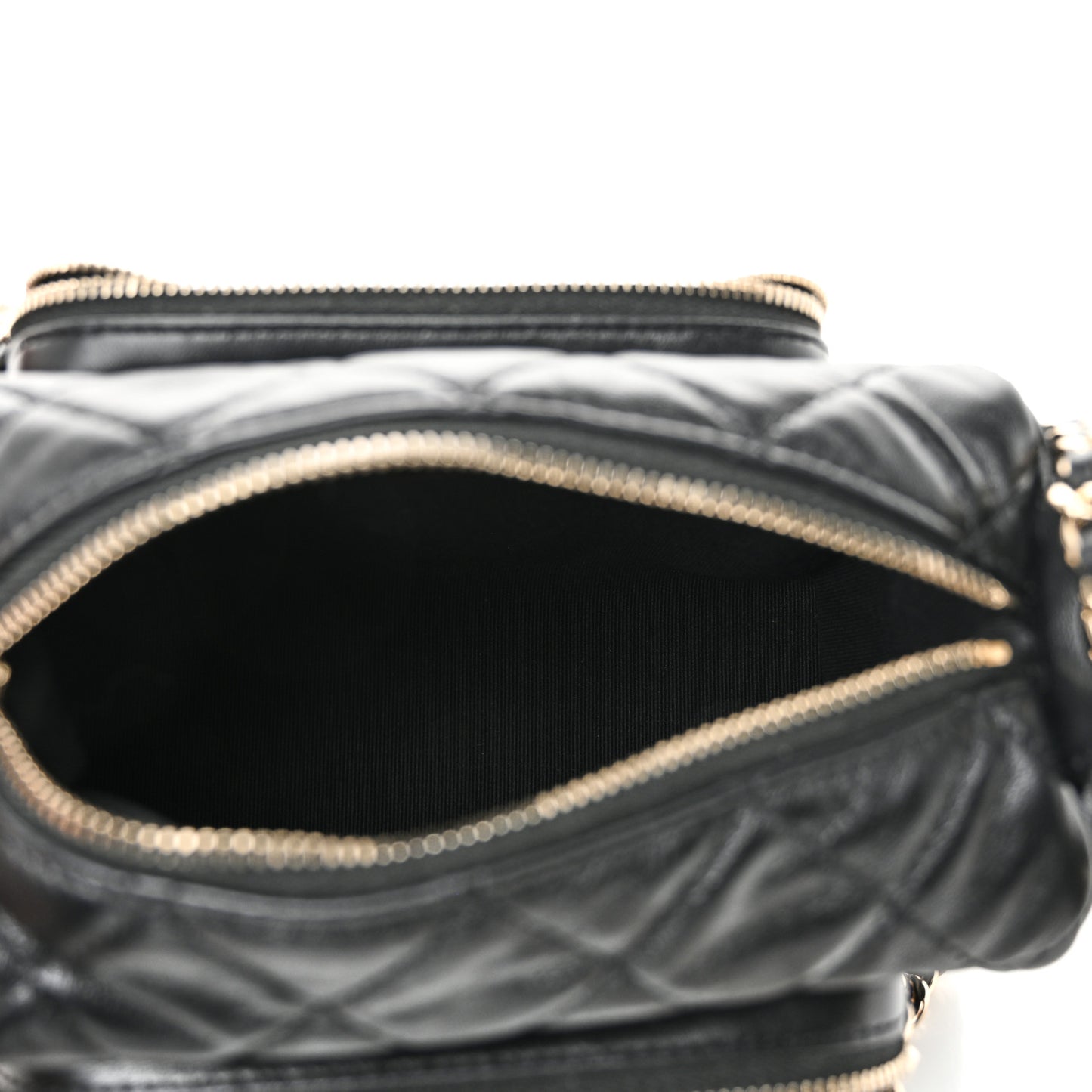 Shiny Crumpled Lambskin Quilted Small Preppy Pocket Camera Case Black