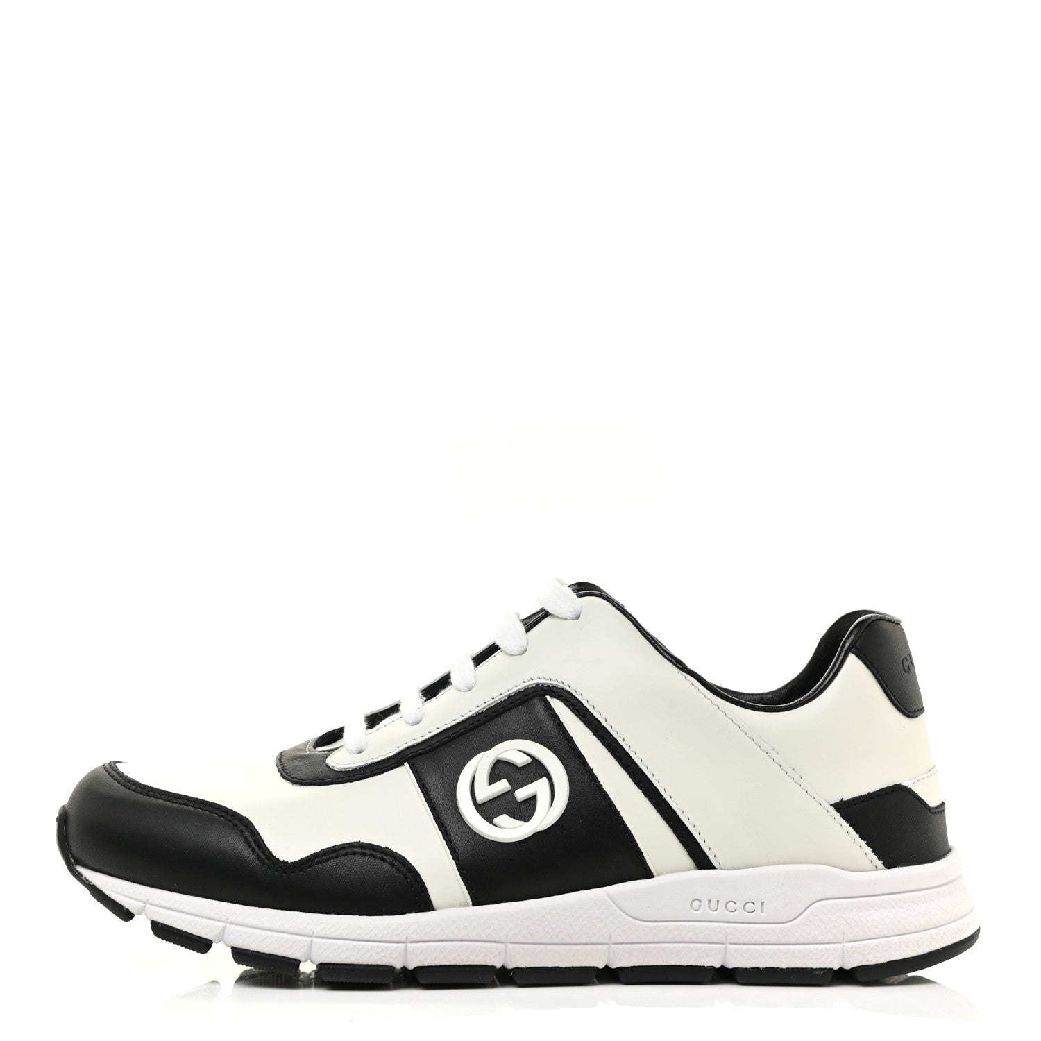 Gucci Calfskin Womens Interlocking G Sneakers 37 Black White 1 of 10