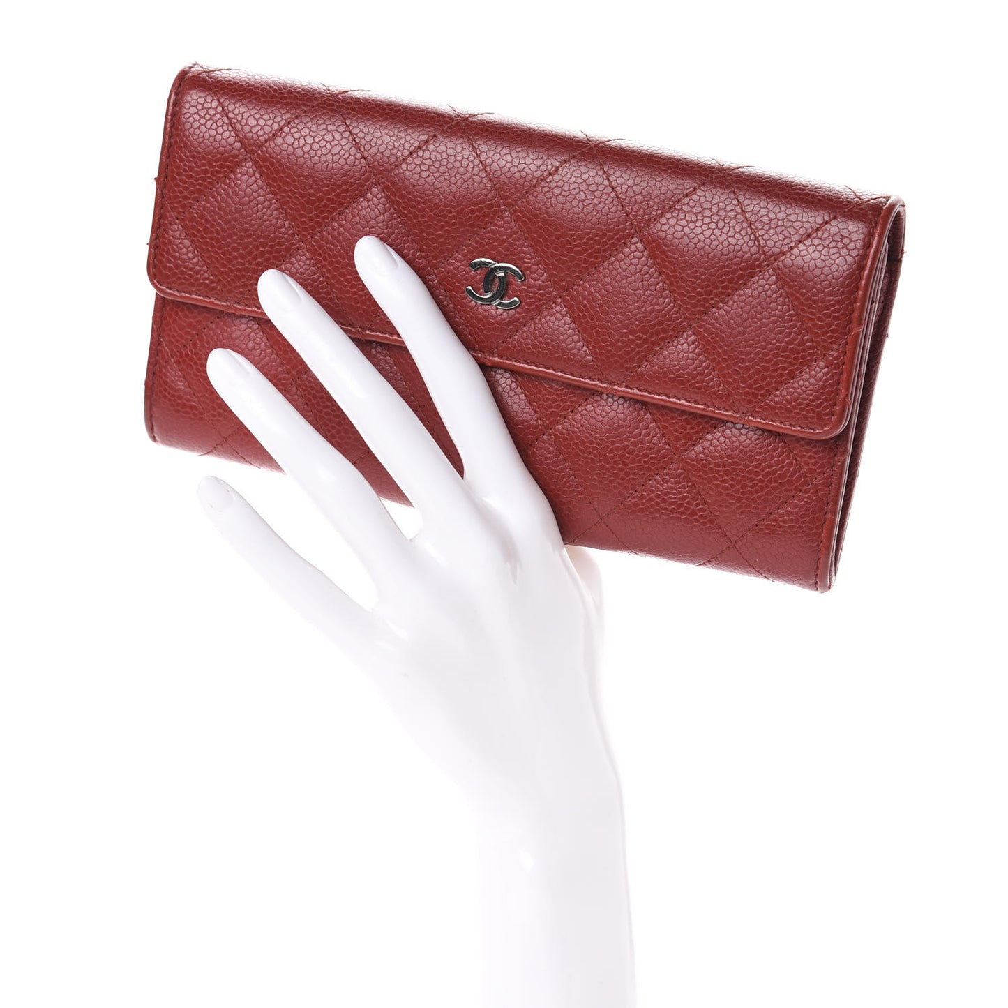 Caviar Quilted Large Gusset Flap Wallet Red