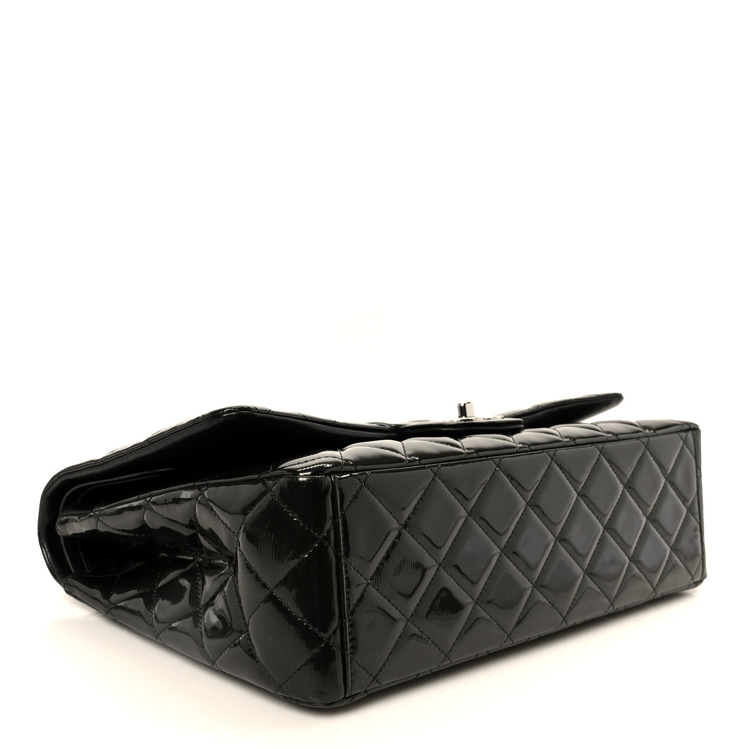 Chanel Striated Patent Quilted Maxi Double Flap Black 4 of 11