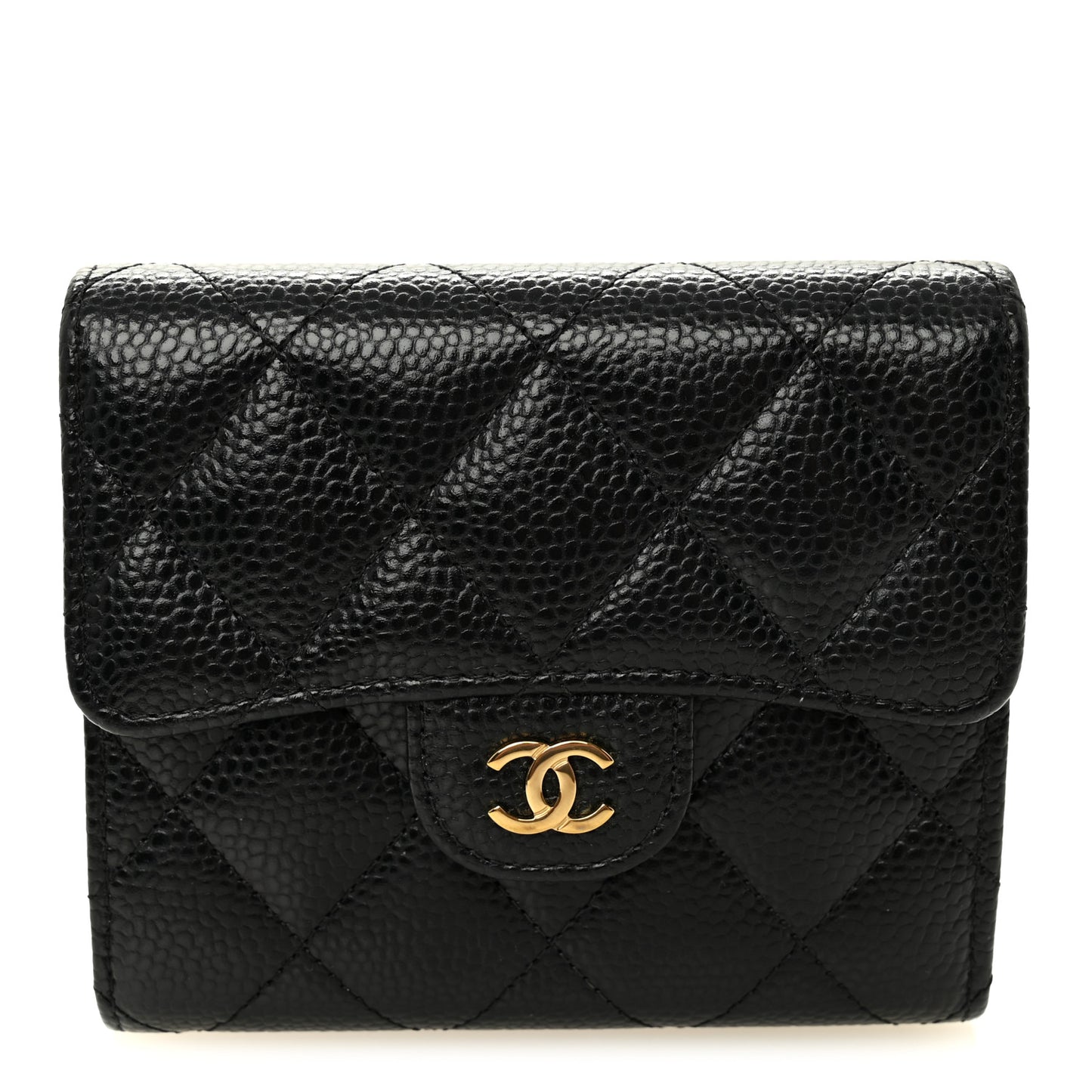 Caviar Quilted Compact Flap Wallet Black