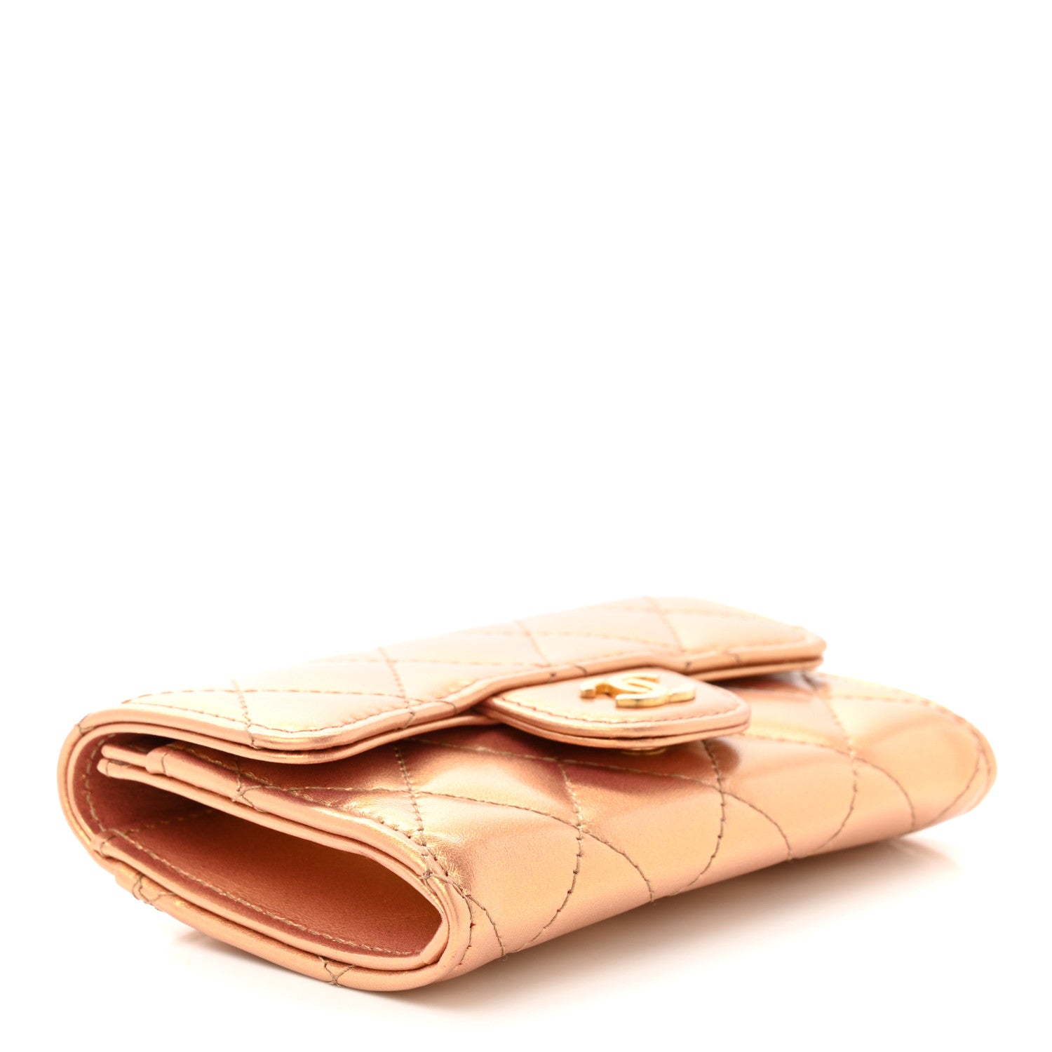 Chanel Metallic Lambskin Quilted Flap Card Holder Wallet Golden 4 of 10