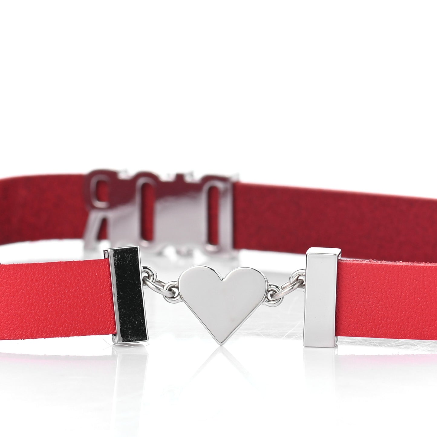 Calfskin Dior Heart Double Bracelet Red