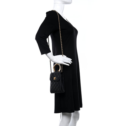 Chanel Lambskin Quilted Pearl Crown Phone Holder Black 2 of 10