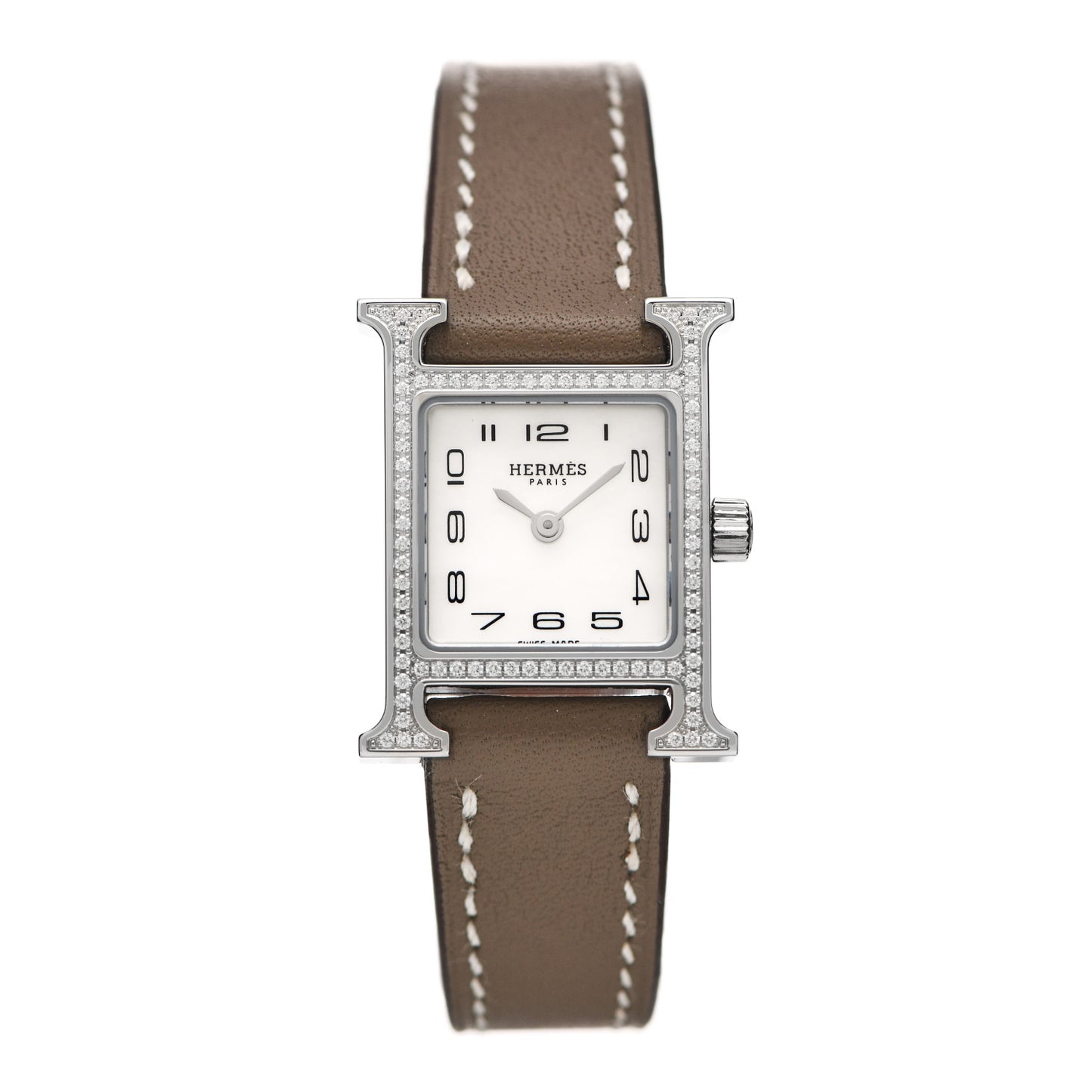 Stainless Steel Swift Diamond Bezel Mother of Pearl 17.2mm Heure H Hour Quartz Watch Etoupe
