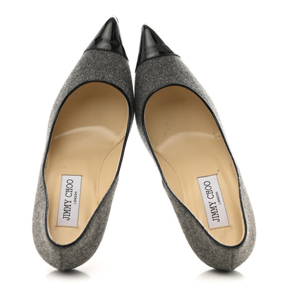 Jimmy Choo Flannel Patent Archer 100 Pumps 37 Grey Black 2 of 10