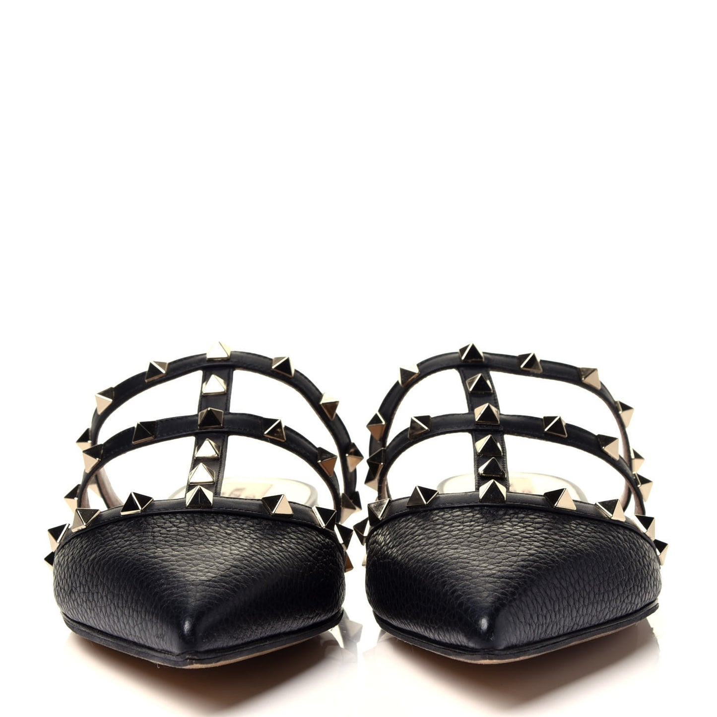 Pebbled Calfskin Rockstud Flat Cage Mules 40.5 Black