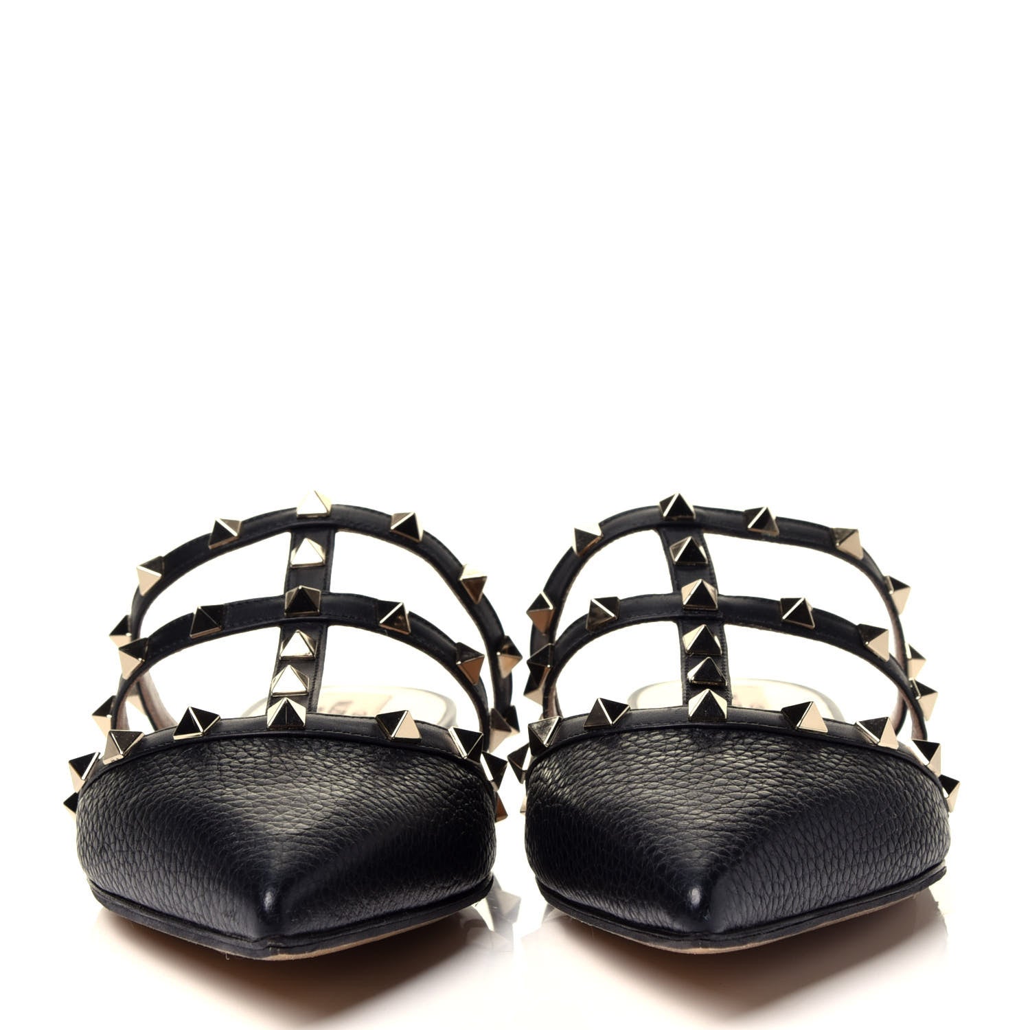 Valentino Garavani Pebbled Calfskin Rockstud Flat Cage Mules 40.5 Black 2 of 9