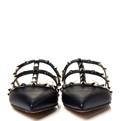 Valentino Garavani Pebbled Calfskin Rockstud Flat Cage Mules 40.5 Black 2 of 9