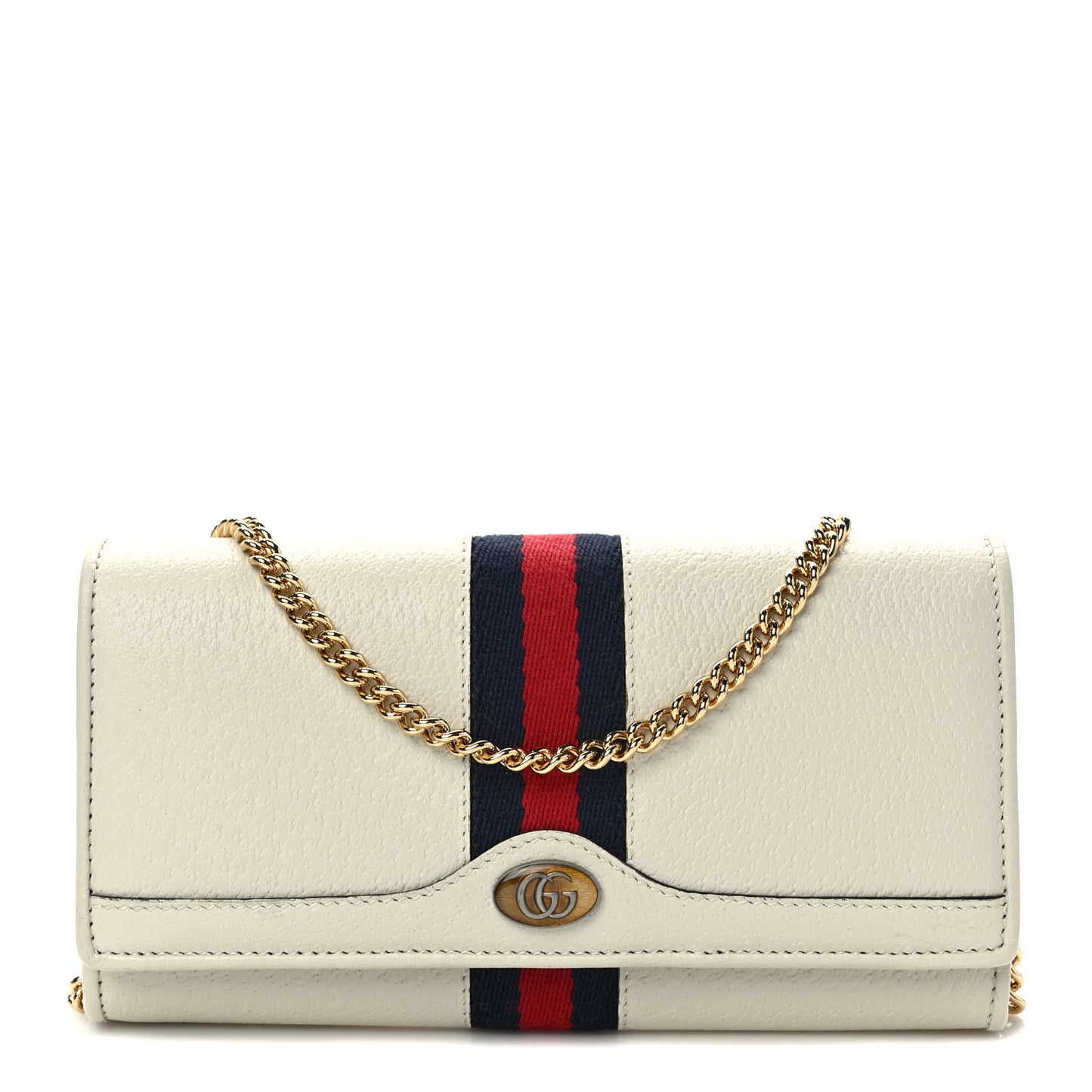 Textured Calfskin Web Ophidia Wallet On Chain Mystic White