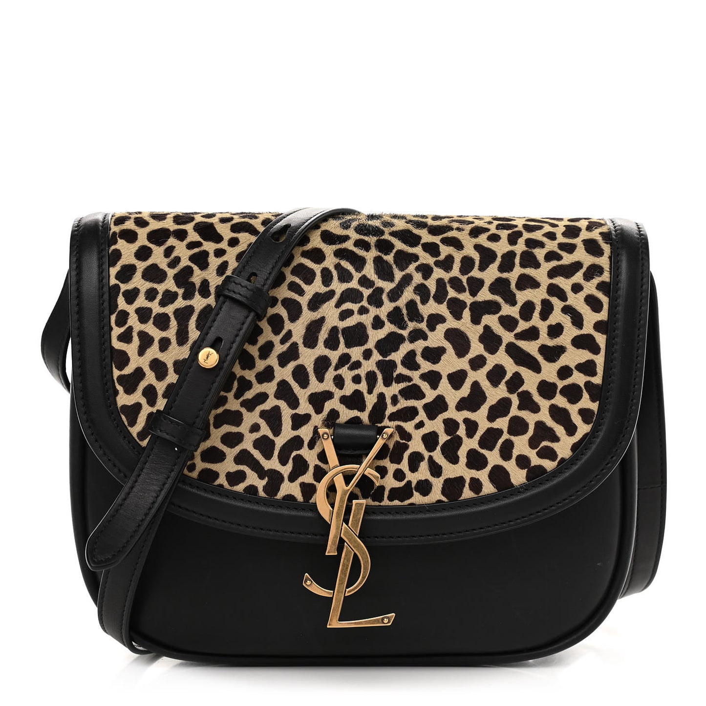 Pony Hair Calfskin Leopard Print Monogram Medium Kaia Satchel Black