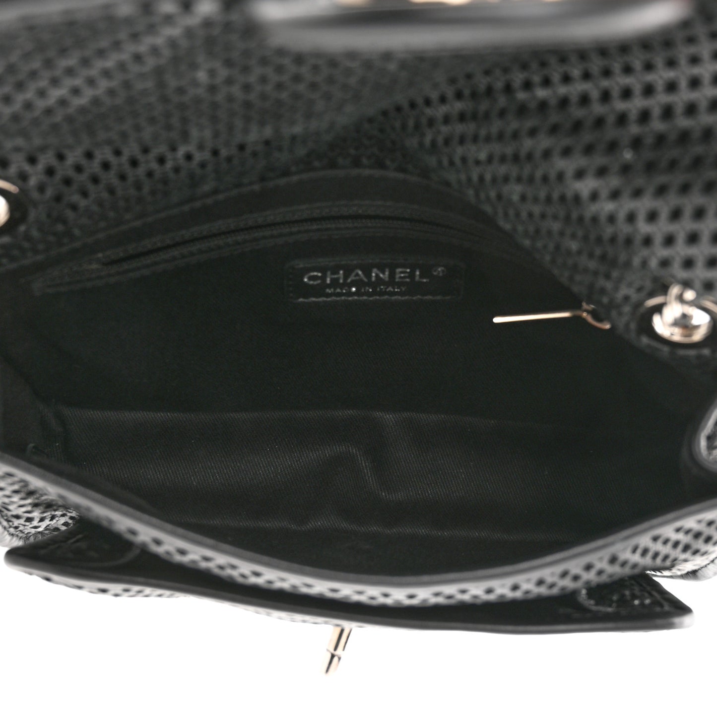 Metallic Perforated Calfskin Small Up In The Air Flap Black