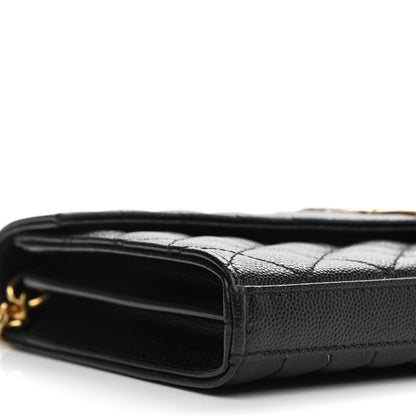 Saint Laurent Grain De Poudre Mixed Matelasse Triquilt Monogram Chain Wallet Black 9 of 10