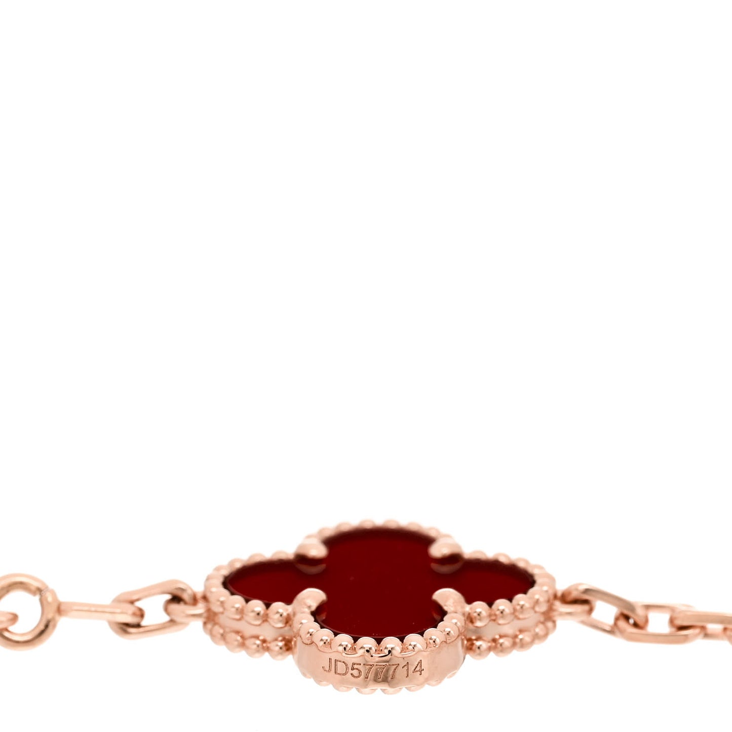 18K Rose Gold Carnelian 5 Motifs Guilloche Vintage Alhambra Bracelet